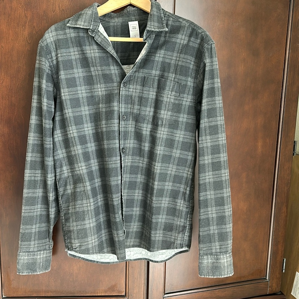 Clothing & CO Cotton Plaid Button Down Shirt Size Small Black